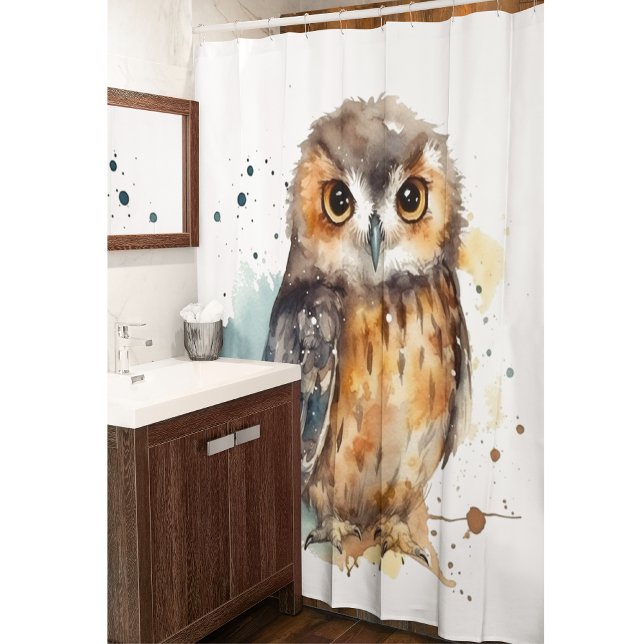 Cute Watercolor Owl Shower Curtain (Creator Uploaded)