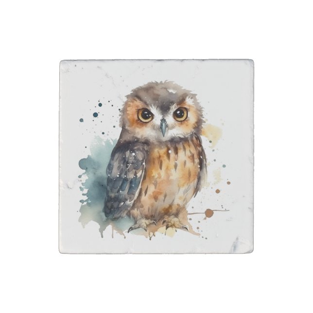 Cute Watercolor Owl Stone Magnet (Front)