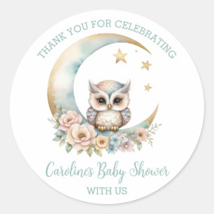Cute Watercolor Owl Thank You Baby Shower  Classic Round Sticker