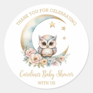 Cute Watercolor Owl Thank You Baby Shower 