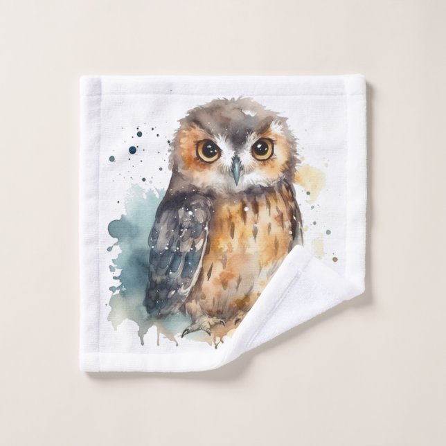 Cute Watercolor Owl Wash Cloth (Wash Cloth)