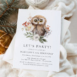 Cute Watercolor Owl Winter Birthday Party Invitation<br><div class="desc">Invite guests to celebrate the birthday boy or girl with these adorable winter baby animal birthday party invitations. The winter birthday party invite features a watercolor illustration of a baby owl surrounded by winter white flowers, red holly berries, and lush green leaves. Personalize the owl birthday party invitations with the...</div>