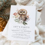 Cute Watercolor Owl Winter Birthday Party Invitation