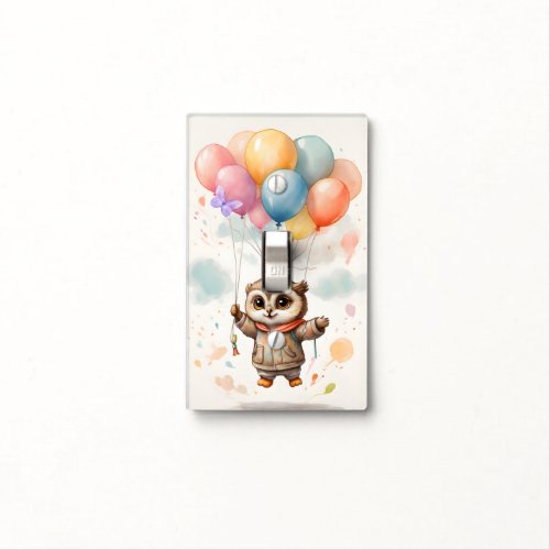 Cute Watercolor Owl with Balloons Nursery Kid Room Light Switch Cover