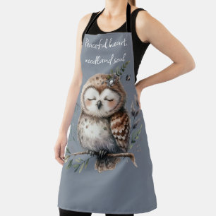 Cute Watercolor Owl with Floral Woodland Style Apron