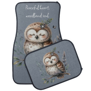 Cute Watercolor Owl with Floral Woodland Style Car Floor Mat