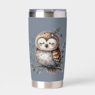 Cute Watercolor Owl with Floral Woodland Style Insulated Tumbler