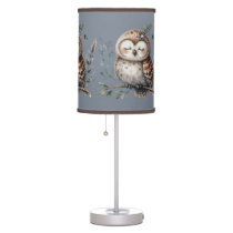 Cute Watercolor Owl with Floral Woodland Style Table Lamp