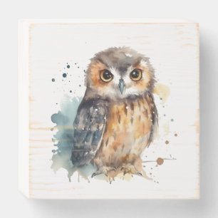 Cute Watercolor Owl Wooden Box Sign