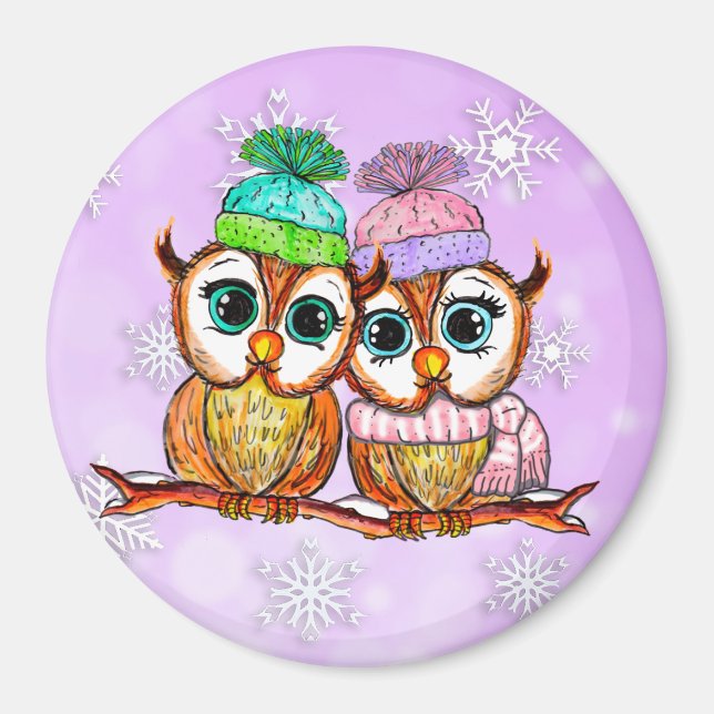 Cute Watercolor Owls Kitchen Refrigerator Magnet (Front)