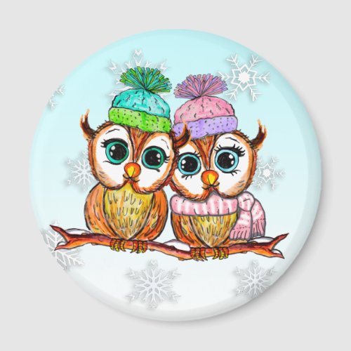 Cute Watercolor Owls Kitchen Refrigerator Magnet