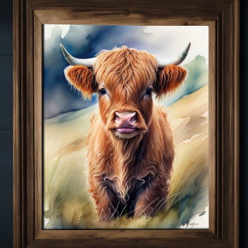 Cute Watercolor Painting of a Highland Cow 54 Poster