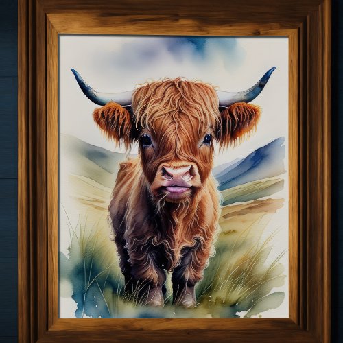 Cute Watercolor Painting of a Highland Cow 54 Poster