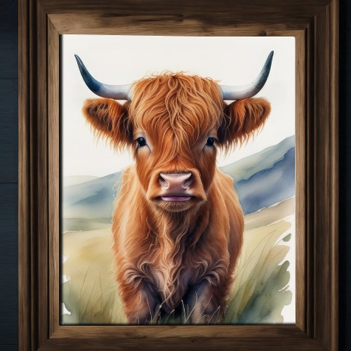 Cute Watercolor Painting of a Highland Cow 54 Poster