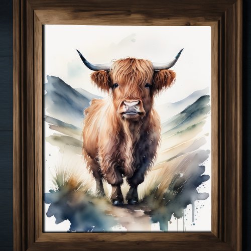 Cute Watercolor Painting of a Highland Cow 54 Poster