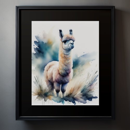 Cute Watercolor Painting of a Llama 54 Poster