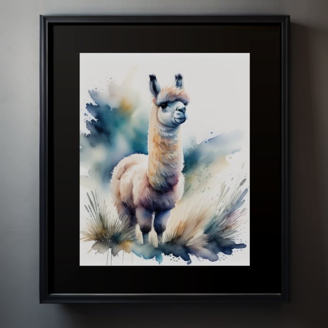 Cute Watercolor Painting of a Llama 5:4 Poster (Creator Uploaded)