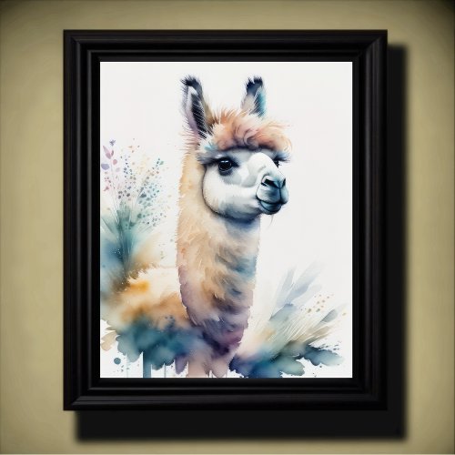 Cute Watercolor Painting of a Llama 54 Poster