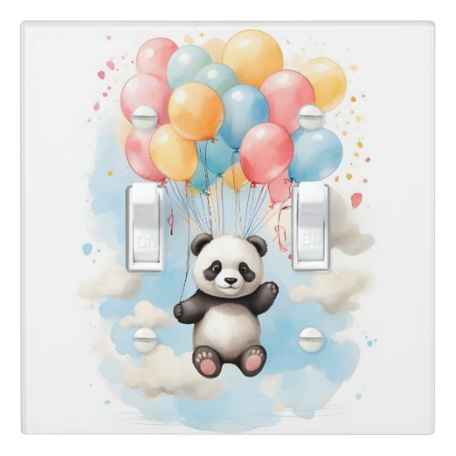 Cute Watercolor Panda Balloons Nursery Kids Room Light Switch Cover
