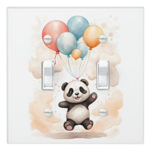 Cute Watercolor Panda Balloons Nursery Kids Room Light Switch Cover
