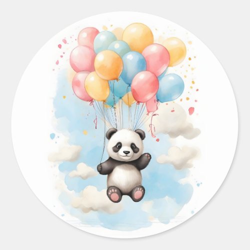 Cute Watercolor Panda Bear Big Balloons Classic Round Sticker