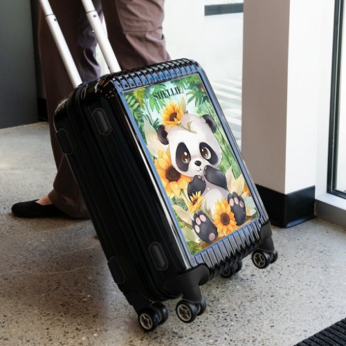 cute watercolor panda bear lovers add name luggage
