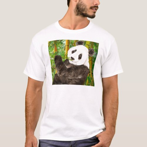Cute Watercolor Panda in Bamboo Forest T_Shirt