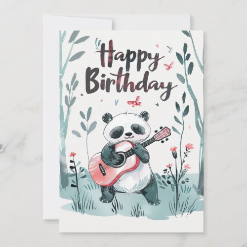 Cute watercolor Panda playing guitar Birthday Holiday Card