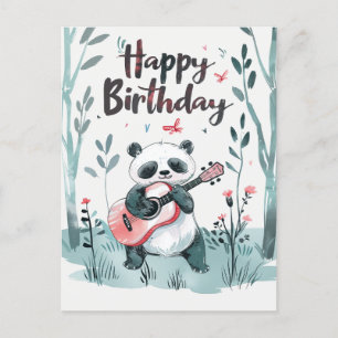 Cute watercolor Panda playing guitar Birthday Postcard