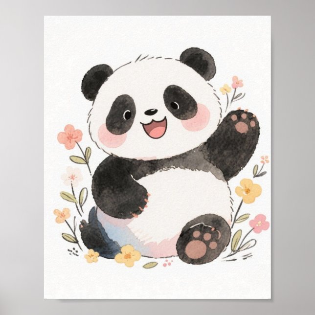 Cute Watercolor Panda Poster (Front)