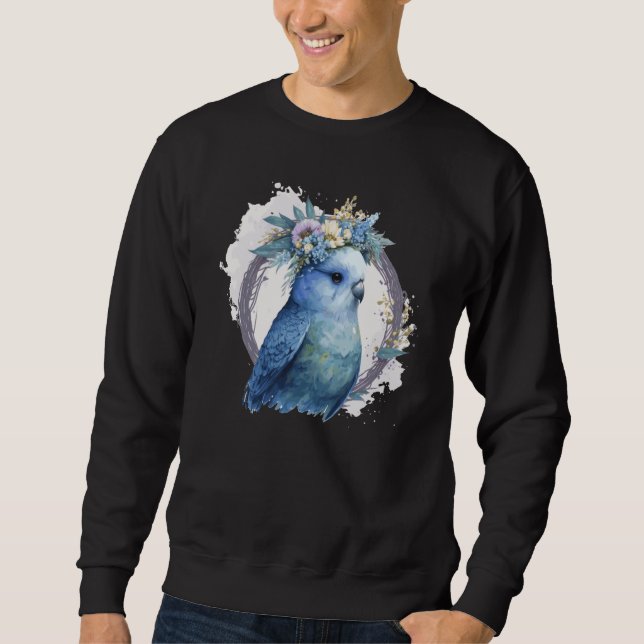 Cute Watercolor Parakeet Budgie Bird Flower Crown  Sweatshirt (Front)