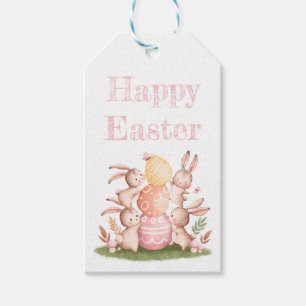 Cute Watercolor Pastel Bunnies & Eggs Easter Favor Gift Tags