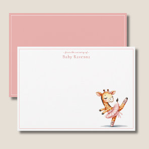 Cute Watercolor Pastel Giraffe Ballerina Thank You Note Card