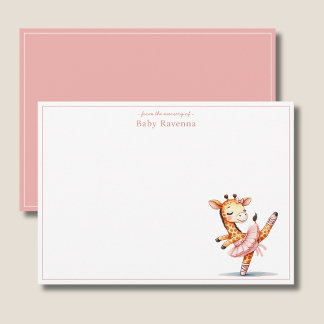 Cute Watercolor Pastel Giraffe Ballerina Thank You Note Card