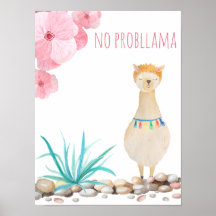 Cute Watercolor Pastel No Probllama Llama Nursery