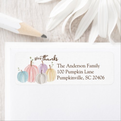 Cute Watercolor Pastel Pumpkin Give Thanks Label