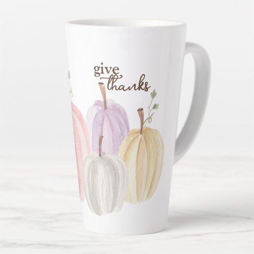 Cute Watercolor Pastel Pumpkin Give Thanks Latte Mug
