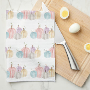 Cute Watercolor Pastel Pumpkin Pattern Thanksgivin Kitchen Towel