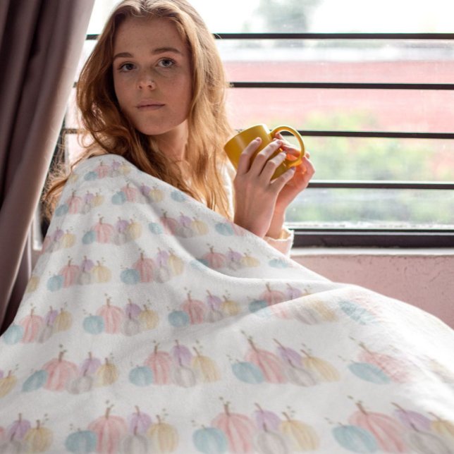 Cute Watercolor Pastel Pumpkins Fleece Blanket (Creator Uploaded)