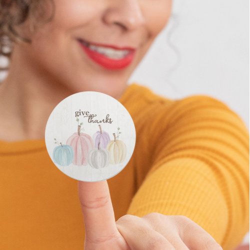 Cute Watercolor Pastel Pumpkins Give Thanks Classic Round Sticker