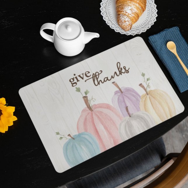 Cute Watercolor Pastel Pumpkins Give Thanks Placemat (Creator Uploaded)