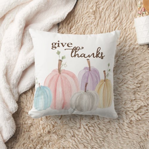 Cute Watercolor Pastel Pumpkins Give Thanks Throw Pillow
