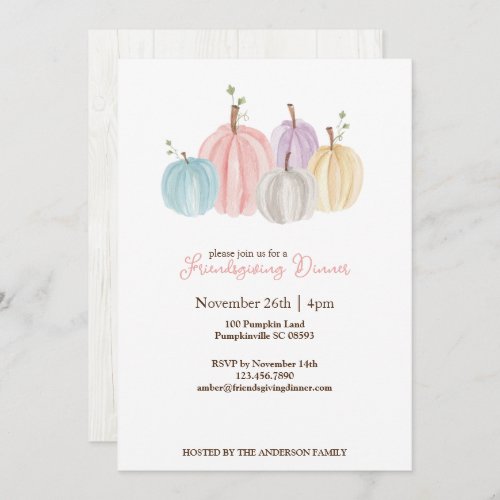 Cute Watercolor Pastel Pumpkins Thanksgiving Invitation