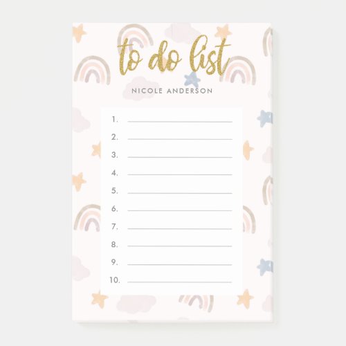 Cute Watercolor Pastel Rainbow Clouds To do List Post_it Notes