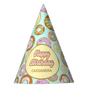 Cute Watercolor Pastel Sprinkle Donut Green Party Hat