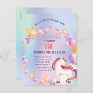 Cute Watercolor pastel Unicorns Rainbow Birthday Invitation Postcard