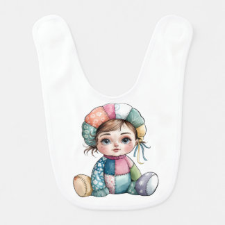 Cute Watercolor Patchwork Baby Snow Woman Bib
