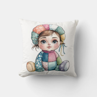 Cute Watercolor Patchwork Baby Snow Woman Throw Pillow