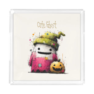 Cute Watercolor Patchwork Ghost Hallow Acrylic Tray