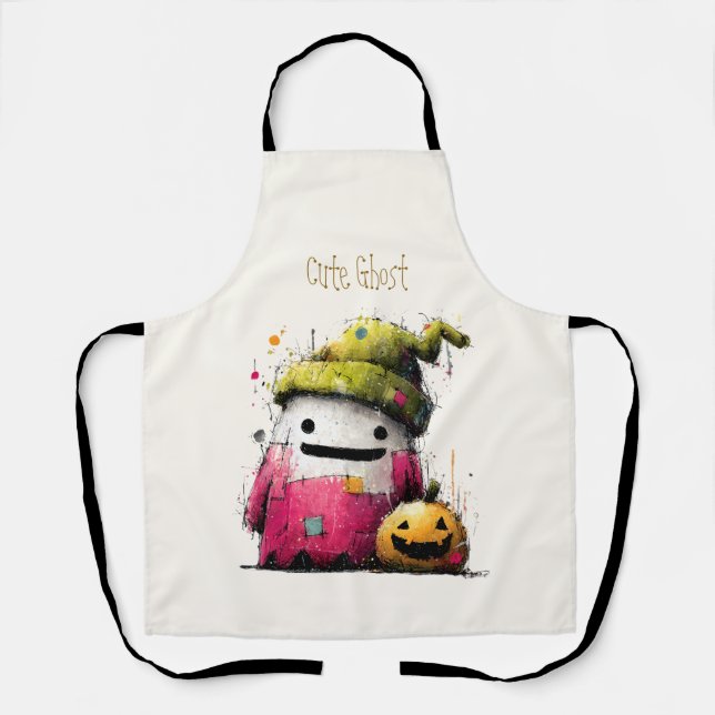 Cute Watercolor Patchwork Ghost Hallow Apron (Front)